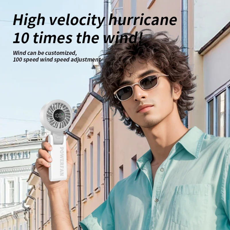 Digital Display Handheld Fan, USB Rechargeable Strong Wind Cooling Fan, Portable Mini Fan for Home Office Travel