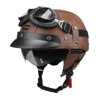 Motorcycle Half Helmet Leather Vintage Helmet Four Seasons General Safety Helmet Anti Fall And Sun Cap Moto Open Face Helmet
