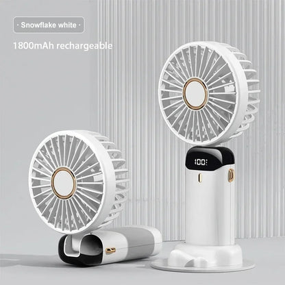 Portable Handheld Fan with Digital Display, 5-Speed USB Rechargeable Mini Fan, Ultra Quiet Personal Fan with Lanyard & Bas