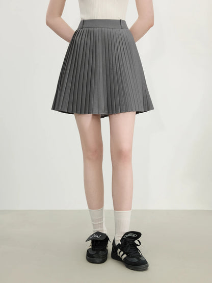 FSLE Office Lady White Wool-Blend Pleated Skirt 2025 Summer Slimming A-Line Mini Office To Chic Versatile Elegance 25FS12212
