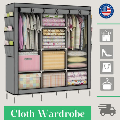 Closet Wardrobe Portable Organizer Storage Rack Clothes Shoe Clothing Shelf Dustproof Non-woven Fabric Quick and Easy to Assembl