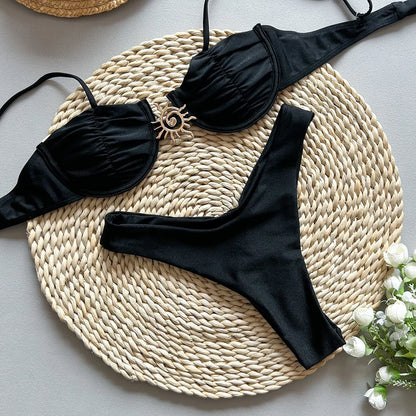 Sexy 2025 Push Up Bikini Set Two Piece Swimwear High Cut Biquini Thong Swimsuit Summer White Brazilian Bathing Suit Beachwear