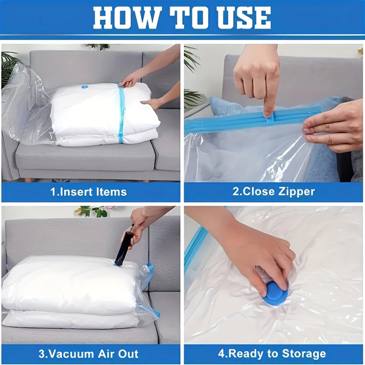 Vacuum Storage Bag With 1 Hand Pump, Portable Plastic Travel Bag Clothes Storage Bag, For Blankets, Bedding, Clothes, Quilts, Du