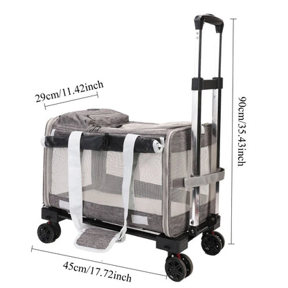 Outdoor Pets Strollers on Wheels Small Dog Cat Luxury Strollers Travel Cheap Cute Foldable Pets Trolley Carrier Breathable
