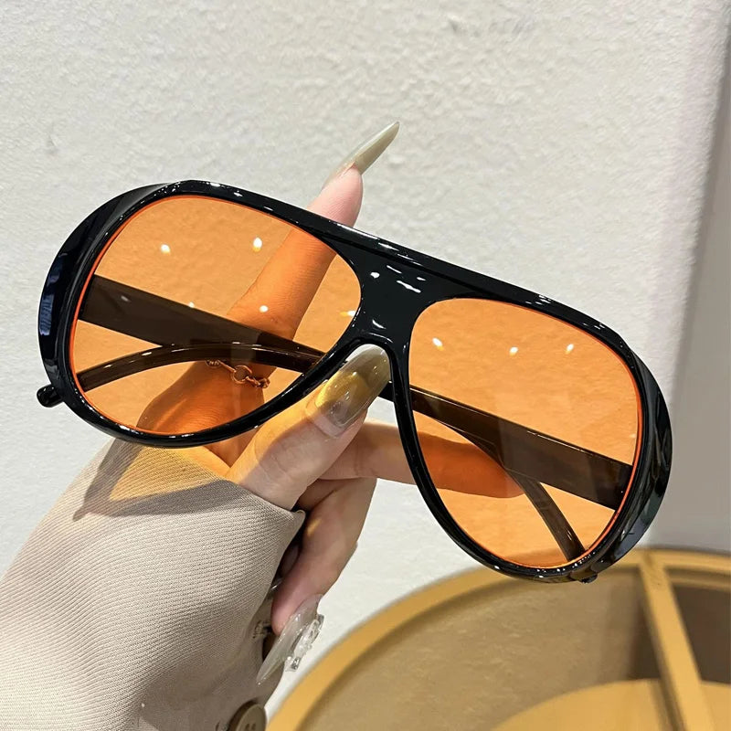 OEC CPO Fashion Double Bridges Pilot Sunglasses Women Large Frame Shades UV400 Retro Sun Glasses Female Orange Yellow Eyewear