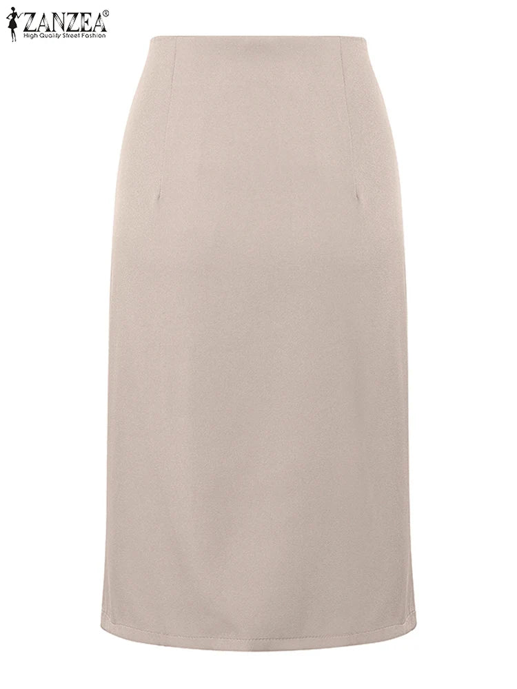 ZANZEA 2025 Summer High Waist Bodycon Skirt Vintage Faldas Women Fashion Knee Length Skirts Casual Split Hem Office Work Jupes