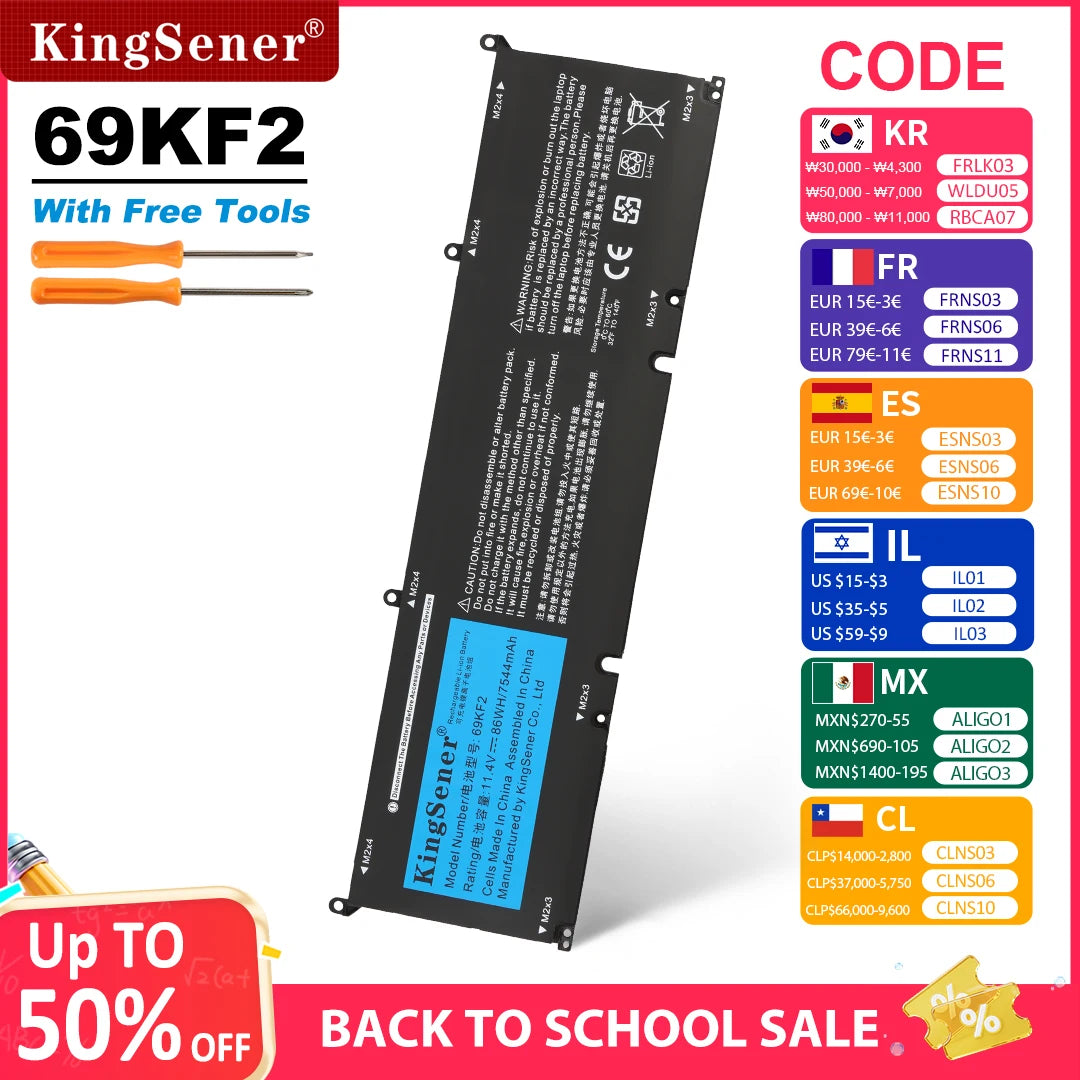 69KF2 86WH 7544mAh Battery for DELL XPS 15 9500 9510 9520 9530 Precision 5550 5560 G15 5511 5520 5515 5521 G7 15 7500 P91F P87F