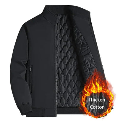 Plus Size Thick Jacket for Men Stand Collar Solid Winter Zipper Jacket Men Waterproof Warm Business Casual Male Coat Fleecelined