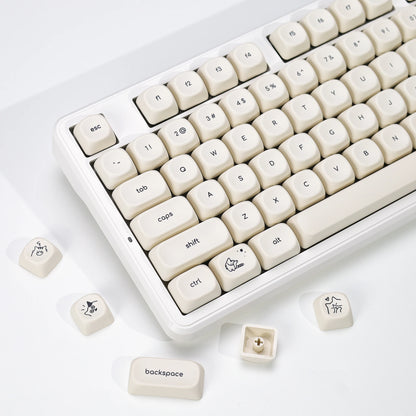 KBDiy Minimalist Style Keycaps Cute Milk White Cat PBT KOA Profile Alice ISO Keycap For 60 Mechanical Keyboard Gamer Aula F87