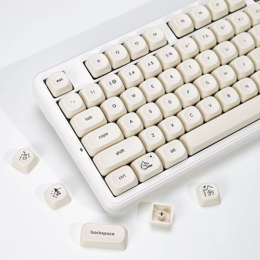 KBDiy Minimalist Style Keycaps Cute Milk White Cat PBT KOA Profile Alice ISO Keycap For 60 Mechanical Keyboard Gamer Aula F87