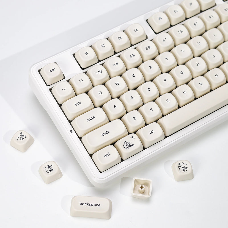 KBDiy Minimalist Style Keycaps Cute Milk White Cat PBT KOA Profile Alice ISO Keycap For 60 Mechanical Keyboard Gamer Aula F87