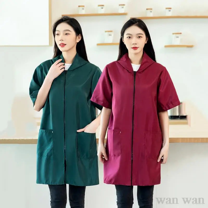 Pet Groomer Work Clothes Dog Grooming Uniform Short Sleeve Waterproof Gown New Black Beauty Salon Robe Barber Shop Apron Y1111