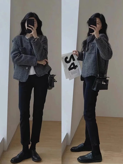 2024 Spring New Sle Women's Faion Knitted ort Coat with Large Flower Pattern Long Sve round Ne Button up Top