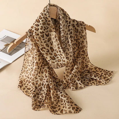 1pc Women Chiffon Classic Leopard Print Scarf Fashionable Comfortable Breathable Shawl Lightweight Headscarf Muslim HIjab Wraps