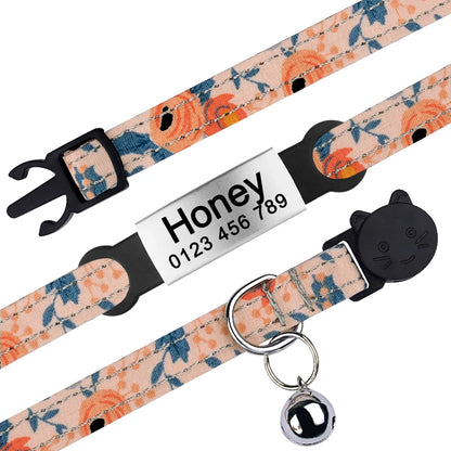 Personalized Nylon  Flowers Summer Cat Collar Id Name Tag Collar Pet Products Small Fast Breakaway Unisex Kitten Supplies