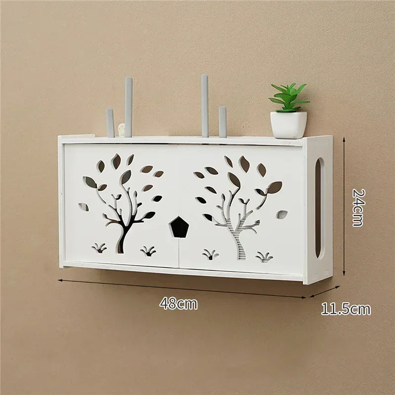 Large Wireless Wifi Router Shelf Storage Boxes Cable Power Plus Wire Bracket Wood-Plastic Wall Hanging Plug Board DIY Home Decor