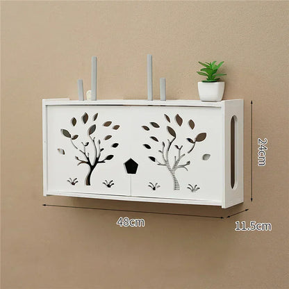 Large Wireless Wifi Router Shelf Storage Boxes Cable Power Plus Wire Bracket Wood-Plastic Wall Hanging Plug Board DIY Home Decor