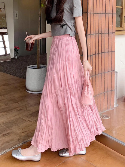 Irregular hem Women's skirt Yellow Blue Skirt High Waist skirts y2k skirt pleated Loose women Pleated Skirts Casual Jupe 2025