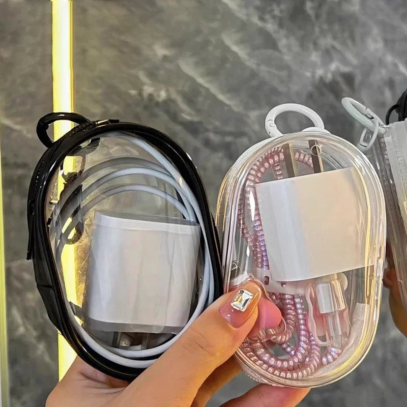 New Round Black PVC Transparent Storage Bag Jewelry Organizer Portable Keychain Data Cable Earphone Coin Charger Storage Pouches