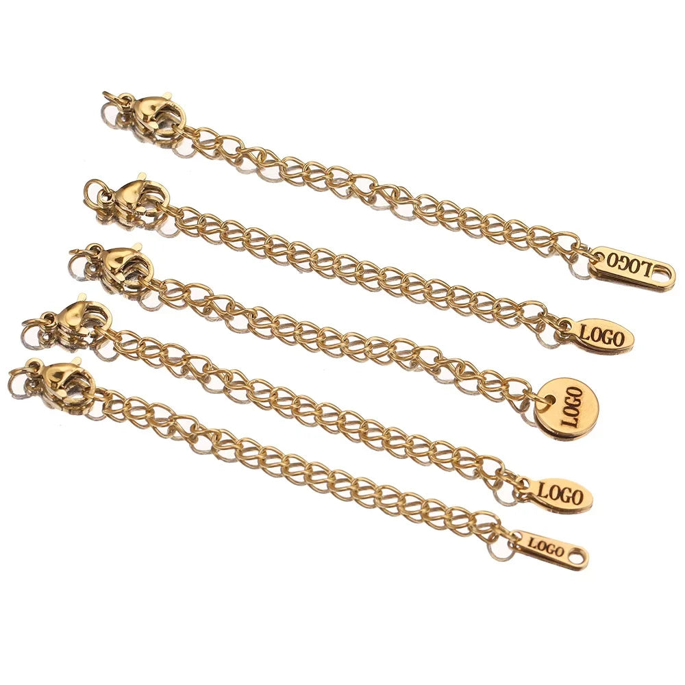 50pcs Customized Custom Laser Engrave Name LOGO Stainless Steel Personalized Necklace Extend Chain Tail Tag Jewelry Wholesale