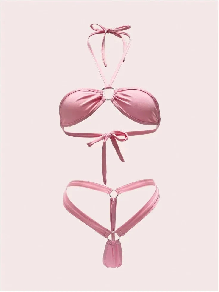 2024 Europe and The United States Breast Ring Decoration Hot Hot Hot Hot Backless Female Two-piece Two-piece Swimsuit in Stock