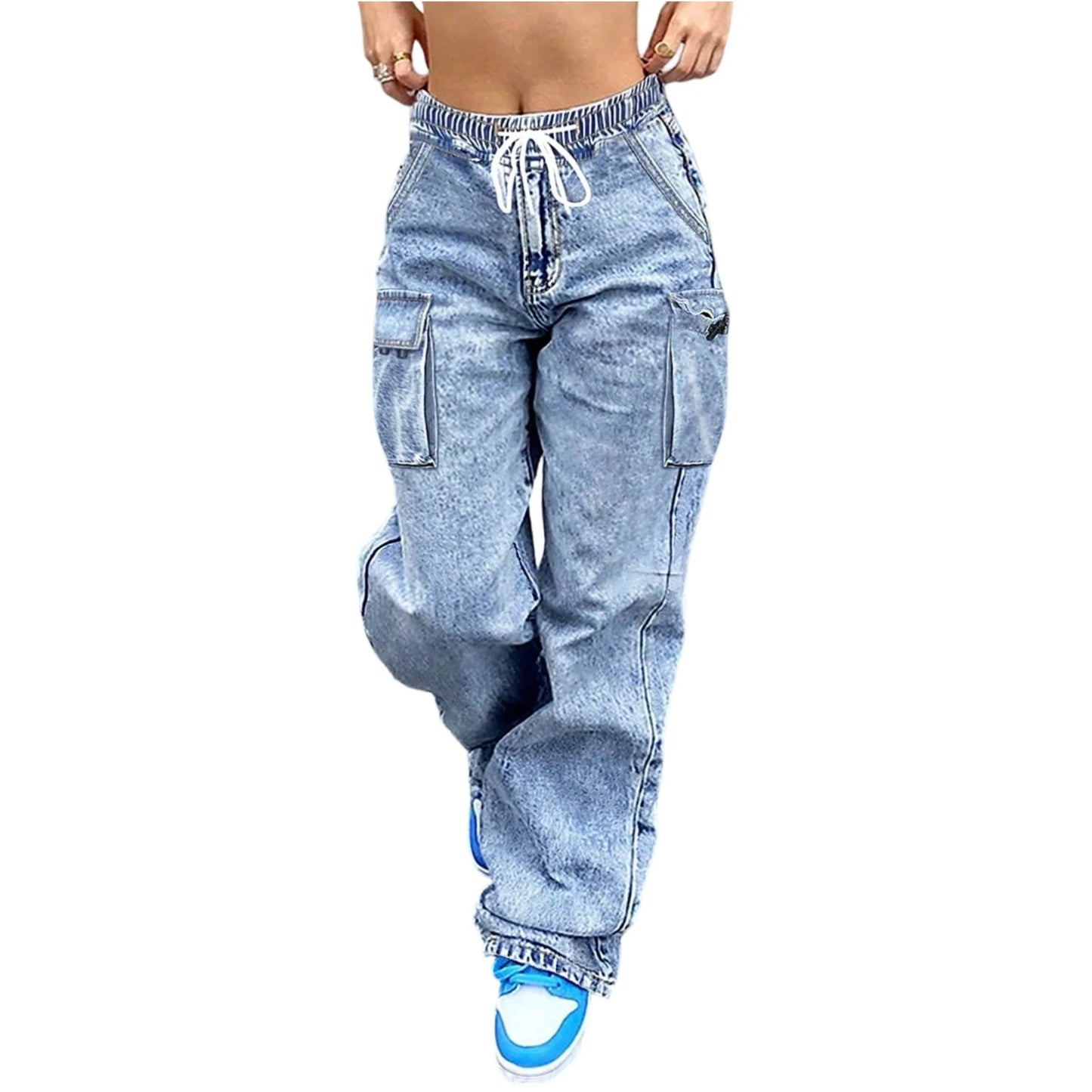 Women's Baggy Jeans Loose Cargo Pants Streetwear Hip Hop Wide-leg jeans Casual Loose Drawstring wide leg pants Fashion Trousers