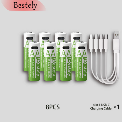 New 1.5V AA 13600mAh Rechargeable Lithium Battery Fast Charging Li-ion Akku High Capacity Batteries with USB-C Cables for Free