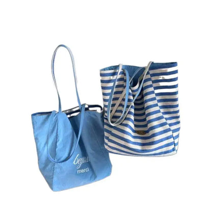Sea Salt Blue One-Shoulder Bag Reversible Two-Sided Design AB Style Large Tote Bag Ins Style Suitable for Daily Commutes