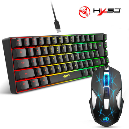 68-key gaming keyboard and mouse kit RGB backlit portable game wired membrane keyboards wireless mice mause for Home office