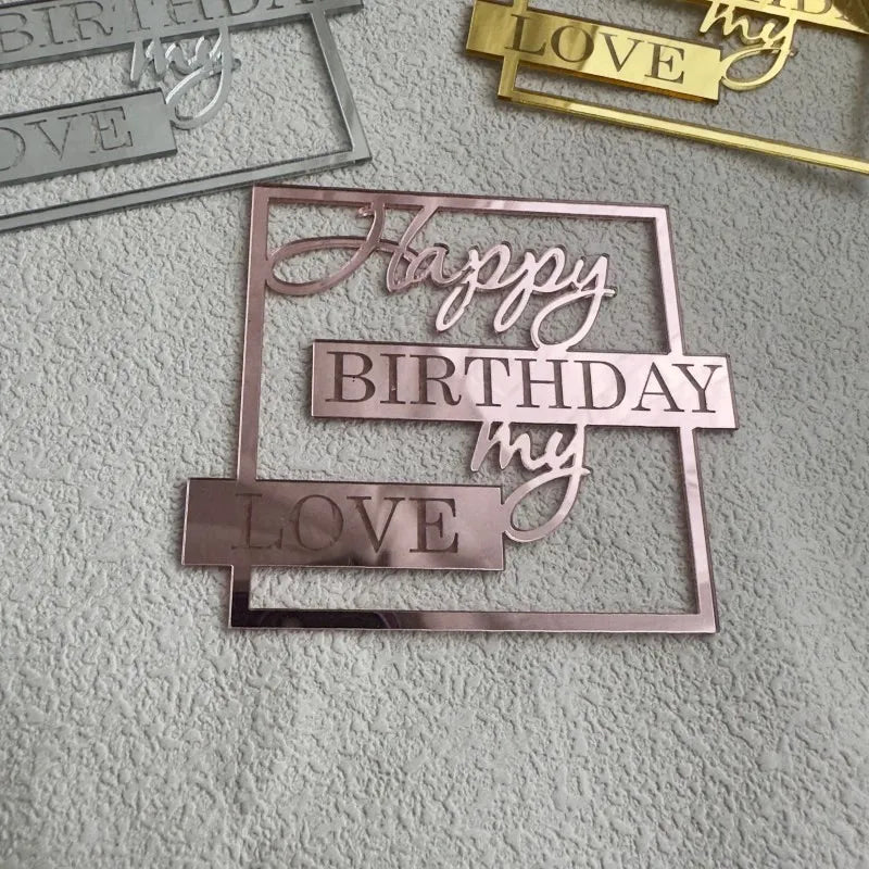 Acrylic Side Happy Birthday Cake Decorations Happy Anniversary Cake Topper Event Party Supplies Baking Decorating Accessories