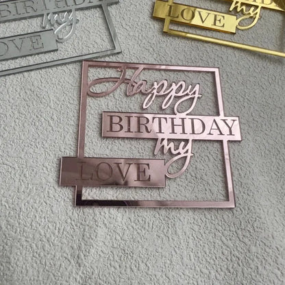 Acrylic Side Happy Birthday Cake Decorations Happy Anniversary Cake Topper Event Party Supplies Baking Decorating Accessories