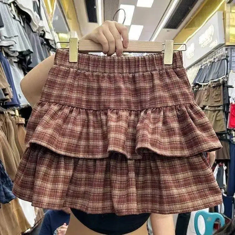 Japanese Y2k Cute Ruffled Plaid Skirt Punk Rock Subculture Cake Skirts Japanese Preppy Style Casual New 2025 Women Skirts
