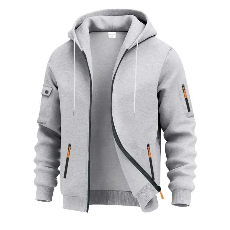 Autumn Winter New Men's Sweatshirt Jacket Loose Heavyweight Fleece Zipper Hooded Workwear Cardigan Casual Long Sleeve Sweatshirt