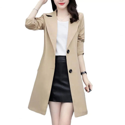Women Fall Spring Coat Lapel Cardigan Double Buttons Trench Coat Solid Color Mid Length Pockets Business Jacket With Belt