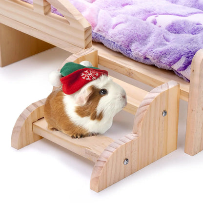 Hamster Wooden Bed Rabbit Wooden Bed Quilt Pets playing at home