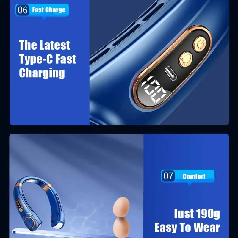 Lenovo Neck Fan 5 Speed Rechargeable Portable Digital Display 4000mAh Bladeless Electric Fan Hands Free Wearable Air Conditioner
