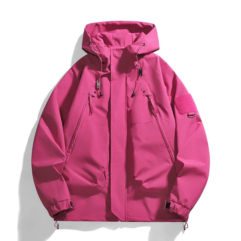 Pink Outdoor Camping Jacket Women's Autumn Loose-fit Hooded Jackets Elegant Long Sleeve Fashionable Harajuku Bf Windbreaker Coat