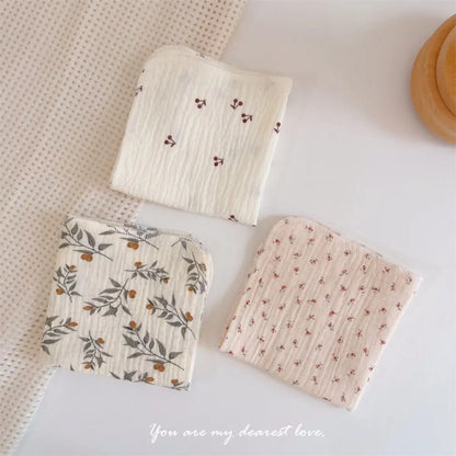 Cotton Baby Face Towel Square Infant Bib Soft Saliva Towel Floral Print Feeding Burp Cloths Children's Absorbent Handkerchief