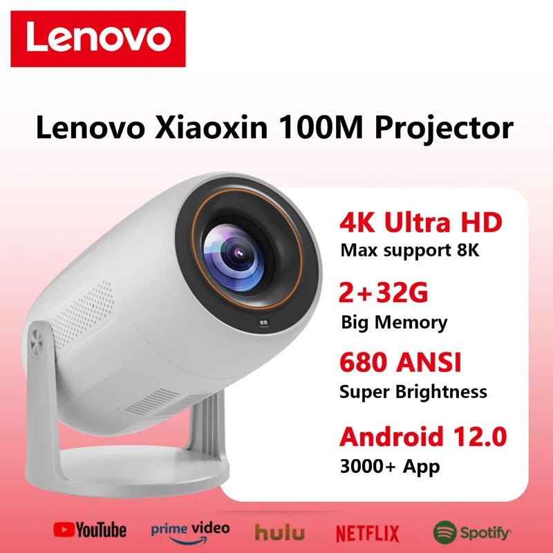 Lenovo Portable Projector 4K 100M Android 12 WIFI 6 TOF No-Sense Auto Focus Outdoor Full HD Video Movie Home Theater Projectors