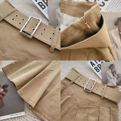 Xpqbb Summer Pleated Skirt Women Korean Fashion with Belt Mini Skirts Girl Kawaii High Waist School Uniform A-Line Short Skirts