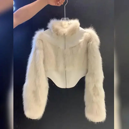 Minority Advanced Xiaoxiang Method White Stylish Furry Jacket Female New Autumn and Winter Models Match Gentle Korean Version