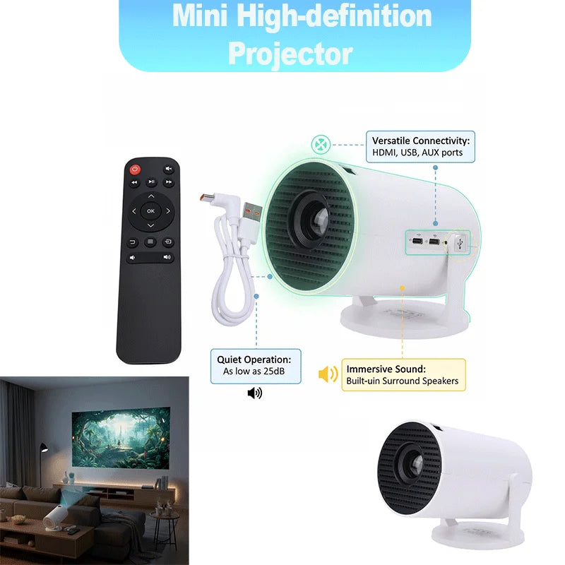 Portable Projector Home Theater Movie Video Projector Multi Ports Low Noise 240° Rotation Small WiFi Video Projector