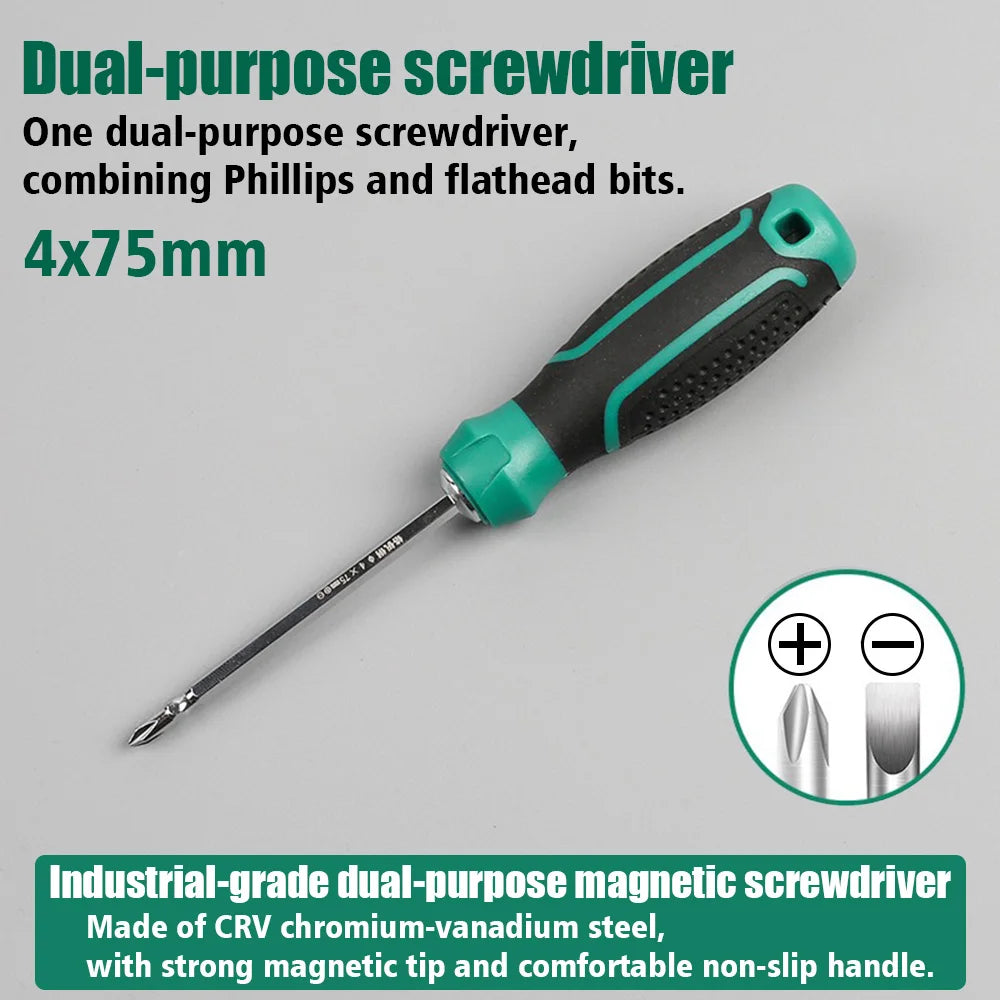 1 Piece 4×75mm Dual-Purpose Screwdriver, Phillips & Slotted Dual Head, Magnetic Multi-Functional Screwdriver for Household Use