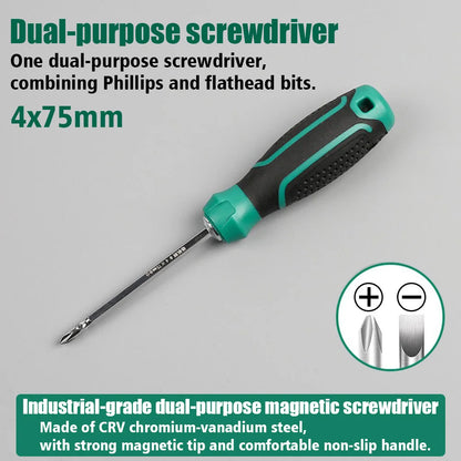 1 Piece 4×75mm Dual-Purpose Screwdriver, Phillips & Slotted Dual Head, Magnetic Multi-Functional Screwdriver for Household Use