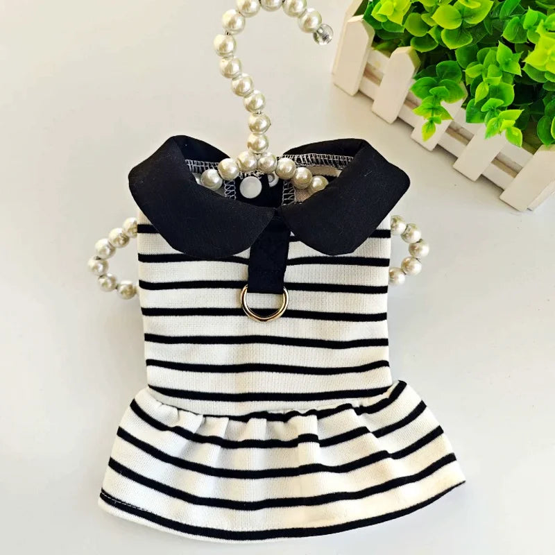 Pet T Shirt for Dogs Cats Puppy Summer Dress Dog Clothes Black White Dog Costume with Buckle 2 Set Chihuahua Bichon Clothing