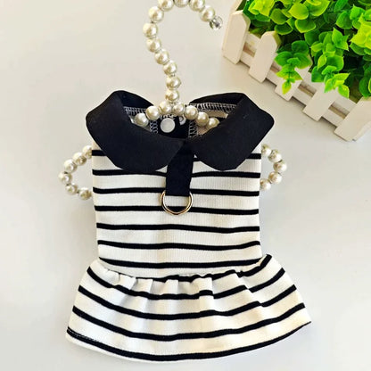 Pet T Shirt for Dogs Cats Puppy Summer Dress Dog Clothes Black White Dog Costume with Buckle 2 Set Chihuahua Bichon Clothing