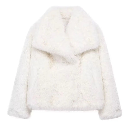 HH 2025 Winter Coats For Women Fashion New Faux Fur Long Sleeves Loose Coat Female Versatile High Street Women's Cardigan