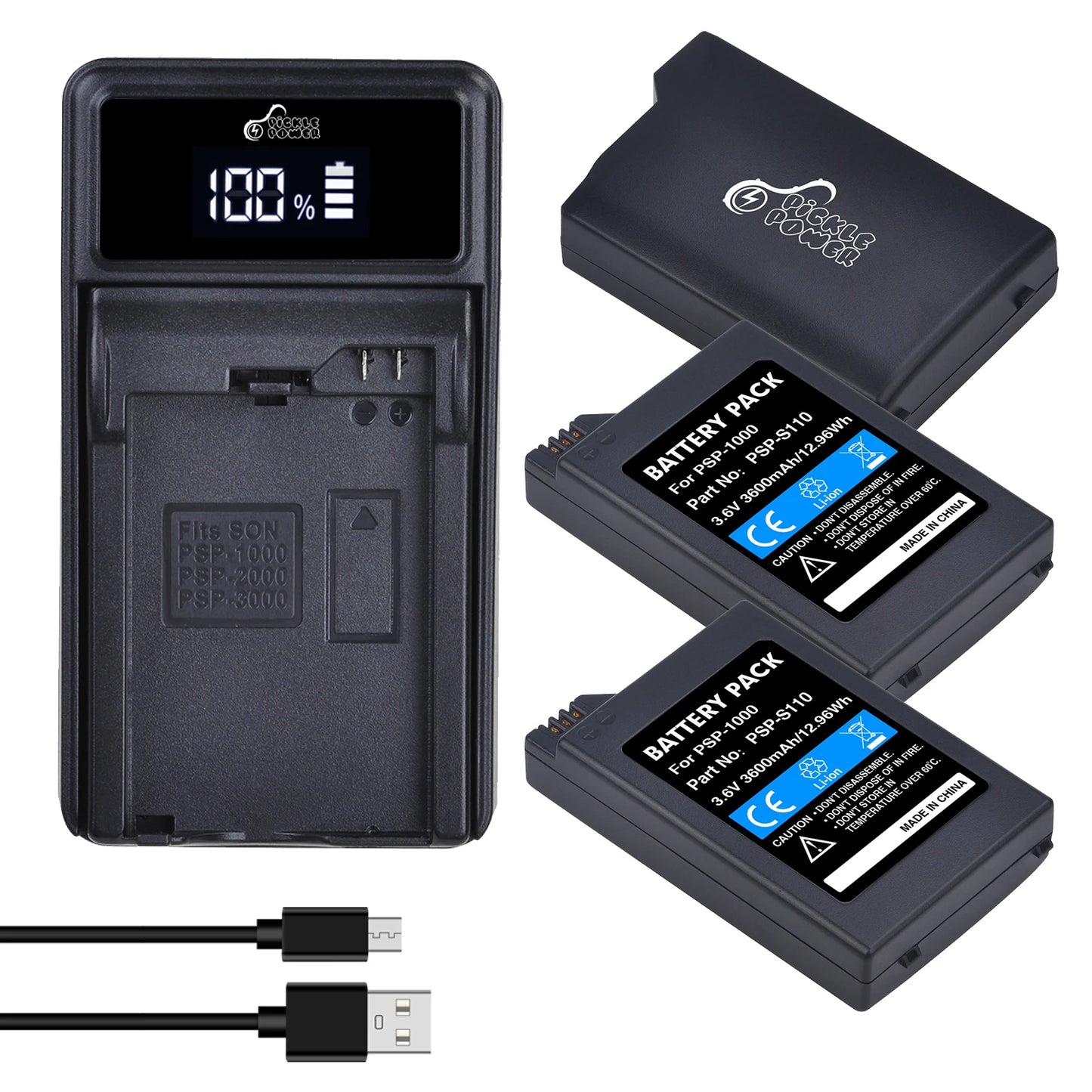 PicklePower 3600mAh PSP-1000 Li-ion Rechargeable Battery+LED USB Charger For Sony PSP 1000 PSP-S110 PlayStation Portable Console
