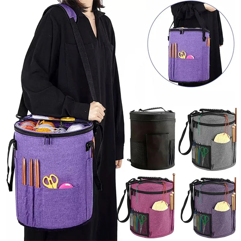 Knitting Tool Storage Bag Yarn Crochet Organizer Tote Bag Large Capacity Portable with Front Yarn Needles Hooks Pocket