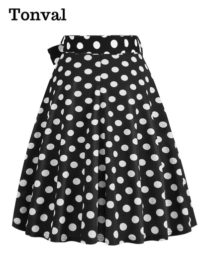 Tonval High Waist Polka Dot Belted A-Line Flare Skirt for Women 2025 Spring Summer 50s Clothes Pinup Vintage Swing Skirts